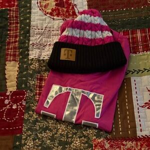 Pink and Black Kids Beanie and Shirt Set TMobile